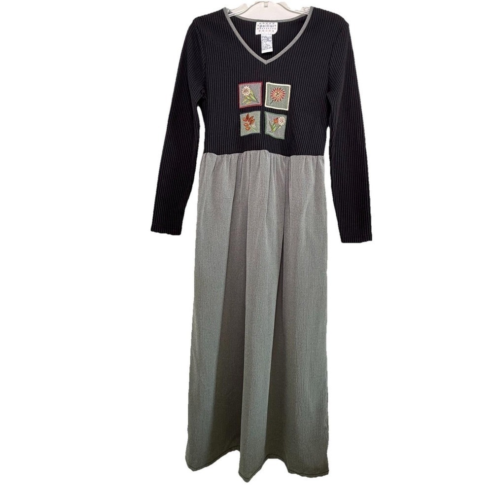 VTG Pellini Cottagecore Maxi Dress SMALL Embroidered Patchwork Long Sleeve